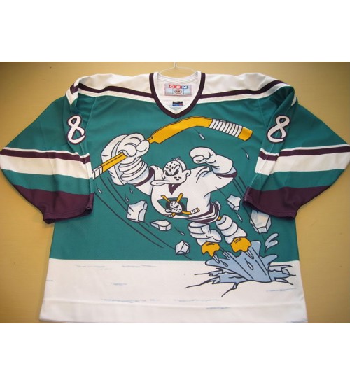 Custom 1995-96 Throwback Anaheim Mighty Ducks Wild Wing 8 Teemu Selanne Game Worn Alternate Jersey